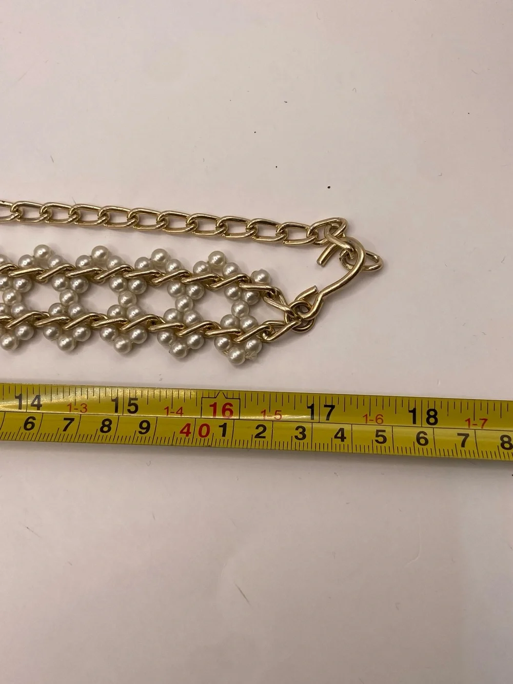 Vintage 1980s Gold Tone Faux Pearl Chain Belt Wide Adjustable Statement Belt